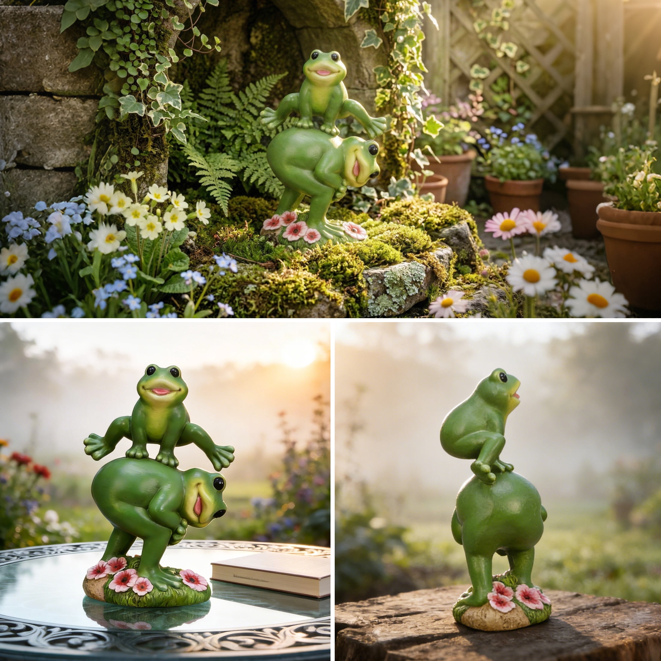 The Growing Ground Frog Garden Statue, Hand-Painted Jumping Frog Decor for Indoor & Outdoor Use, Yard, Lawn, Patio, Green