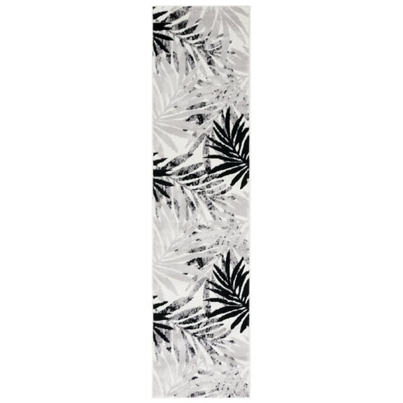 SAFAVIEH Skyler Bosworth Leaves Runner Rug, Ivory/Black, 2' x 8'