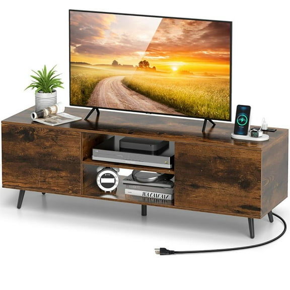 Barara King Entertainment Center, TV Console Table,TV Stand with Power Outlets and Adjustable Shelf for 60 Inch TVs-Rustic Brown