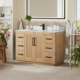 thumbnail image 2 of Floral 48" Wood Vanity in Light Brown Calacatta White Quartz Top no Mirror, 2 of 9