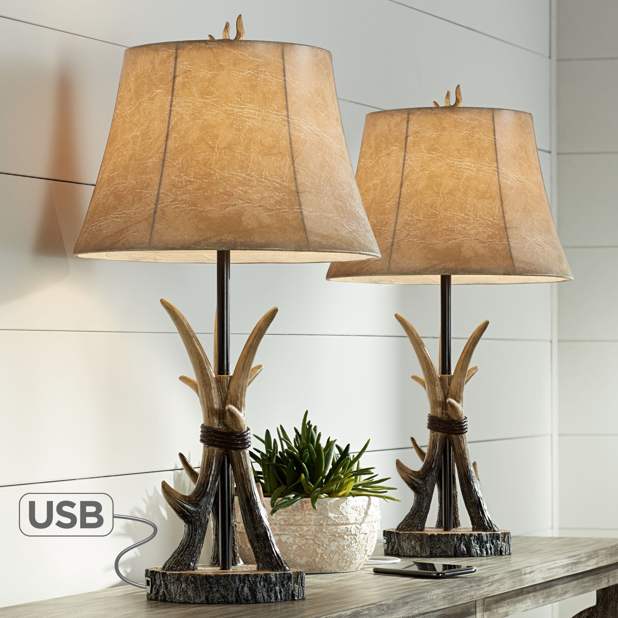 John Timberland Rustic Western Table Lamps Set of 2 with USB Charging