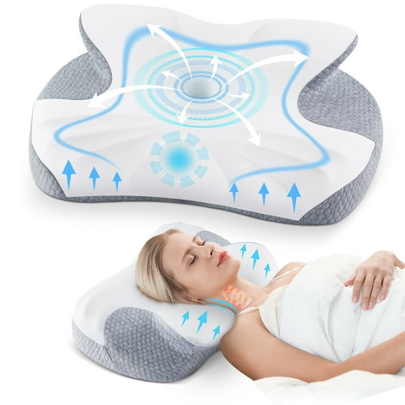 MOONORAH Cervical Pillow for Neck Pain Relief, Adjustable Support Side Sleeping Pillow with Cooling Pillowcase, Bed Pillow for Supine and Stomach Sleepers, Gray