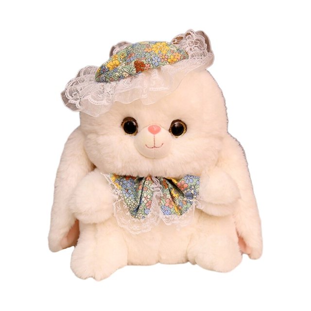 Conejo de dibujos animados de 25cm con sombrero de encaje Floral, peluche suave con forma de conejo, regalo para dormir