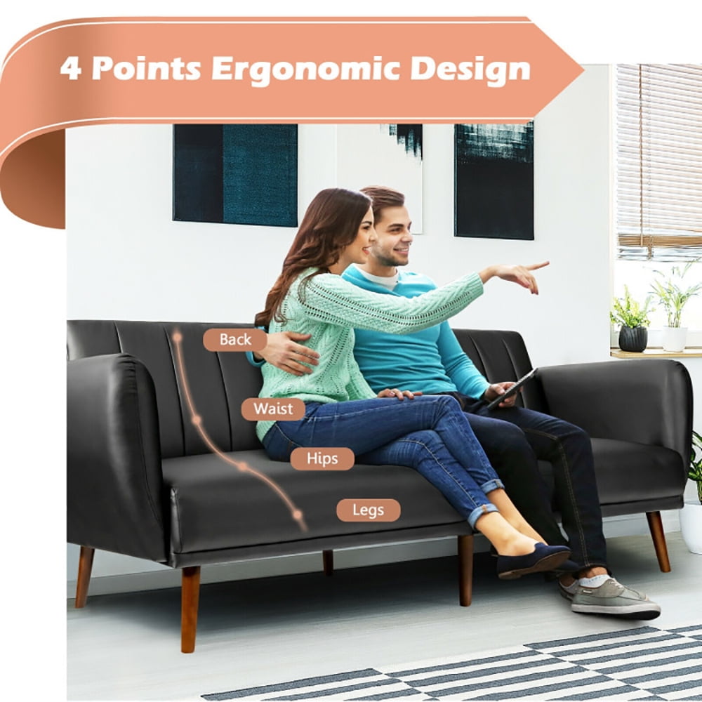 Finihen Convertible Futon Sofa Bed, Modern Convertible Sleeper Couch, 3 Seat Convertible Sofa Bed with Adjustable Backrest, for Living Room, Black Finihen Convertible Futon Sofa Bed, Modern Convertible Sleeper Couch, 3 Seat Convertible Sofa Bed with Adjustable Backrest, for Living Room, Black