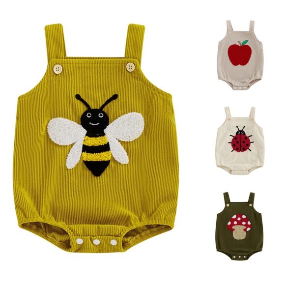MEZZALL Child Soft Corduroy Romper For Boys With Straps And Cartoon Embroidery Adorable Baby Jumpsuit For Daily And Everyday Wear Comfort Bodysuit