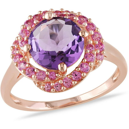 1-7/8 Carat T.G.W. Amethyst and Created Pink Sapphire Pink Rhodium-Plated Sterling Silver Cocktail Ring