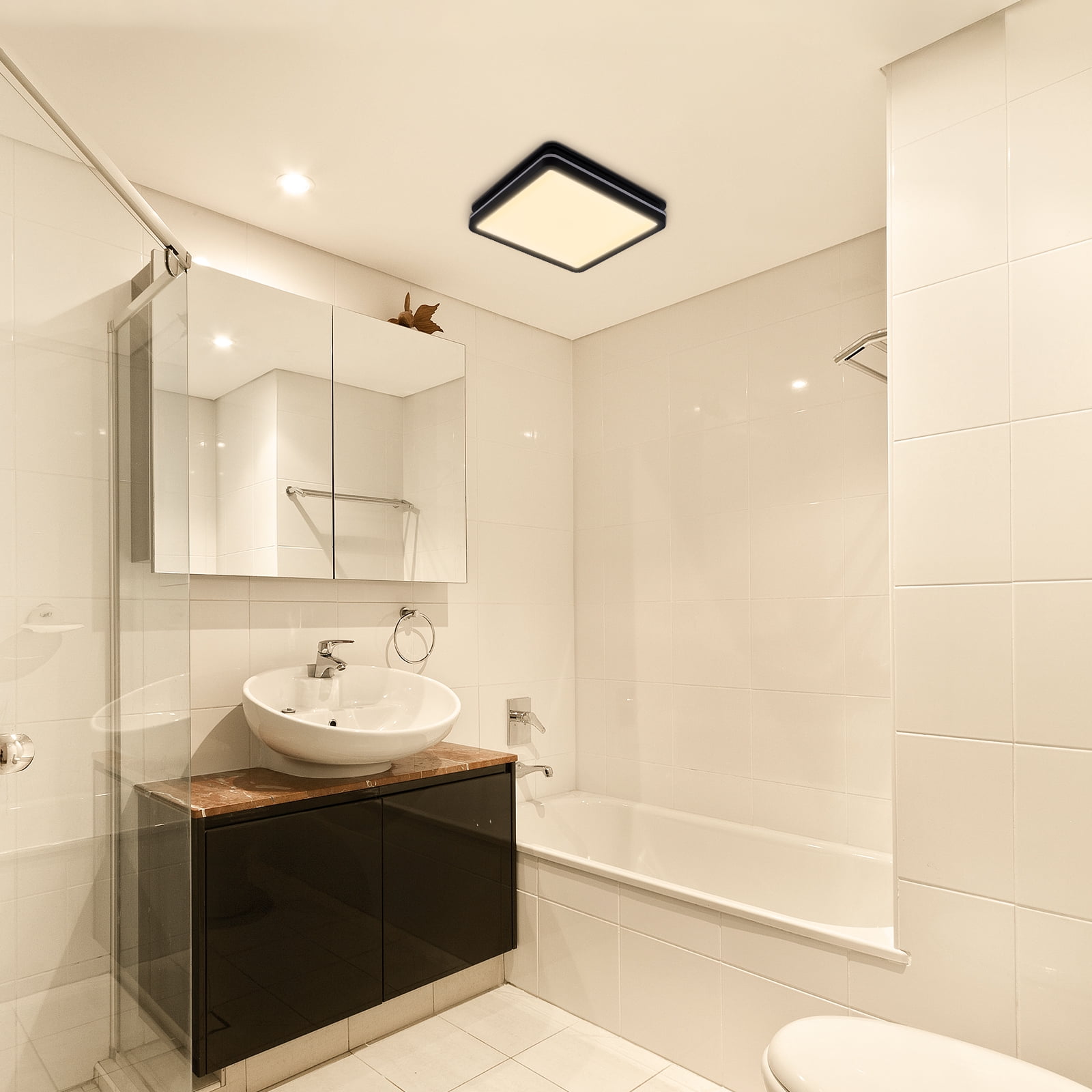 Akicon Bathroom Exhaust Fan with Light, 80CFM 2.0 Sones, 15W Dimmable 3CCT LED, 3.5W Nightlight, Square Ceiling Vent Fan for Home, Black