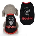 thumbnail image 1 of Disfraz divertido con estampado de calavera de poliéster negro para mascotas, chaleco divertido de Halloween, ropa para perros y gatos, 1 of 8