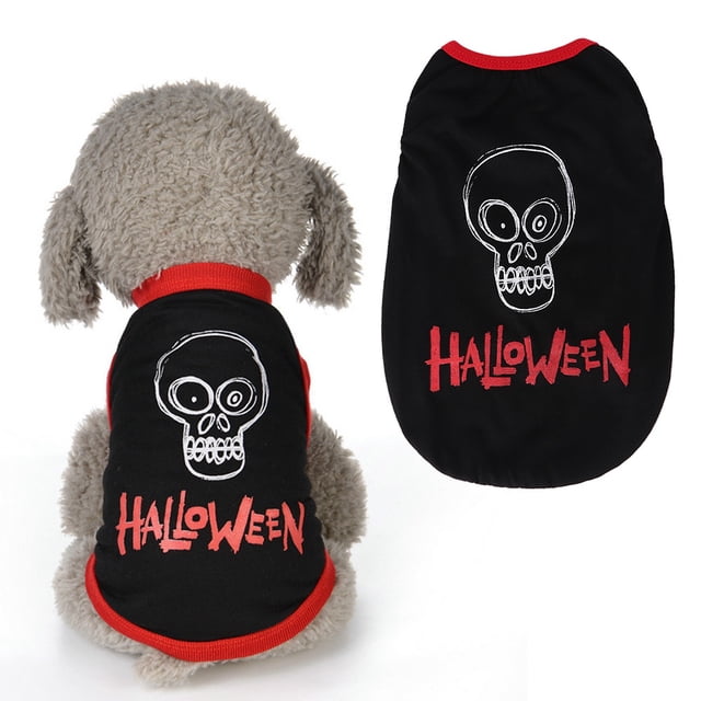 Disfraz divertido con estampado de calavera de poliéster negro para mascotas, chaleco divertido de Halloween, ropa para perros y gatos