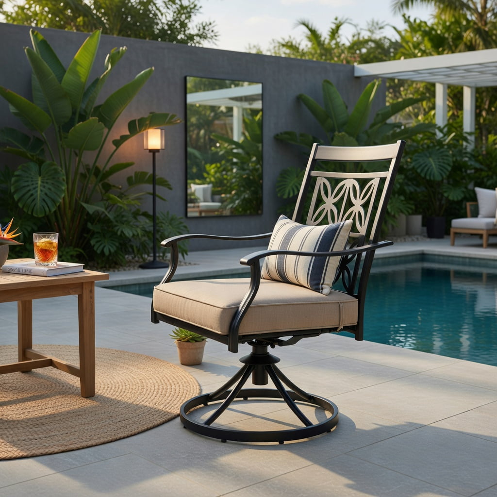Hommoo 2-Pack Outdoor Swivel Patio Chairs with Blossom Pattern Backrest, Thick 3.5" Cushions, Heavy-Duty Metal Frame, Weather-Resistant Garden Seating, Black