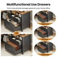 thumbnail image 2 of Farmhouse L-Shaped Desk with Power Outlets & LED Lights for Home Office, Large Computer Desk with Monitor Stand & Storage Drawer & File Drawer, Corner Computer Desk with 5 Open Storage Space, Black, 2 of 9