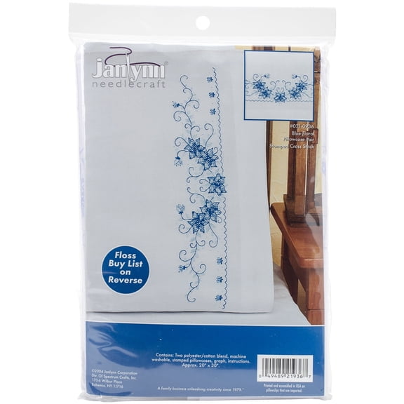 Janlynn Stamped Cross Stitch Pillowcase Pair 20"X30"-Blue Floral
