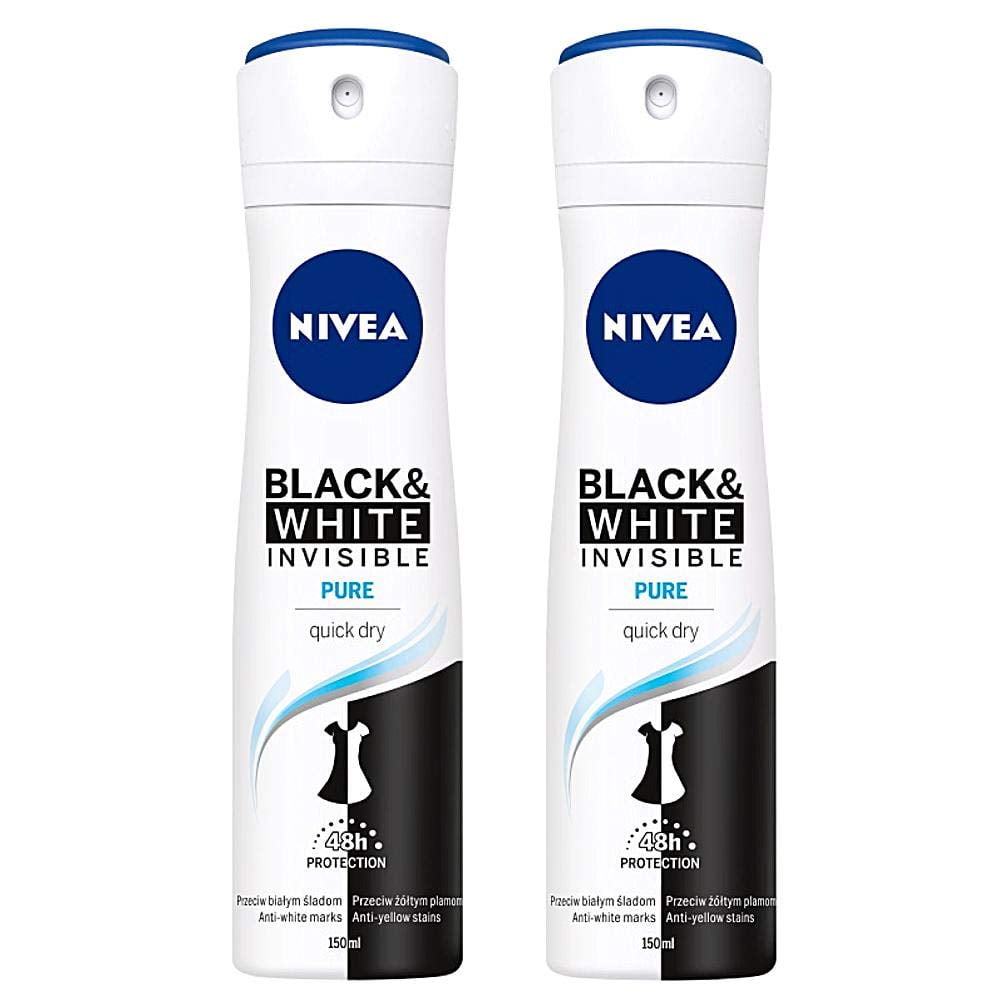 Nivea Black & White Invisible Pure Anti-perspirant Spray - 2 Pcs X 150 ml - Walmart.com