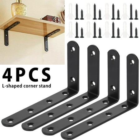 

Protoiya 4pcs Shelf Bracket Heavy Duty Black Steel L Corner Brace Decorative Joint Angle Bracket for Shelf 5 InchX3 Inch Shelves Wall Hanging Bracket with Screws