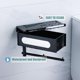 thumbnail image 5 of Portarrollos de papel higiénico con estante, dispensador de toallitas y almacenamiento, portarrollos de papel higiénico negro para montaje en pared de baño, soporte para pañuelos de doble, 5 of 5