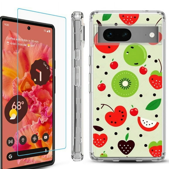 OneToughShield ® Compatible with Google Pixel 8, Shockproof Phone Case, with Tempered Glass Screen Protector - Fruit Mix
