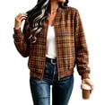 thumbnail image 4 of Xijirk Women Plaid Bomber Jacket Zip Up Long Sleeve Ribbed Trim Outerwear for Spring Fall Casual Daily Street Wear, 4 of 6