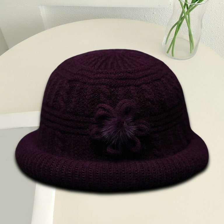 Fashion Women Flower Cloche Caps Warm Knit Bucket Bowler Hats