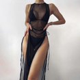 thumbnail image 1 of SCSYV Women three Piece Bikini Translucent long skirt Swimsuit Sexy Bathing Suits Halter Triangle Tops String Bikini Sets S black, 1 of 3