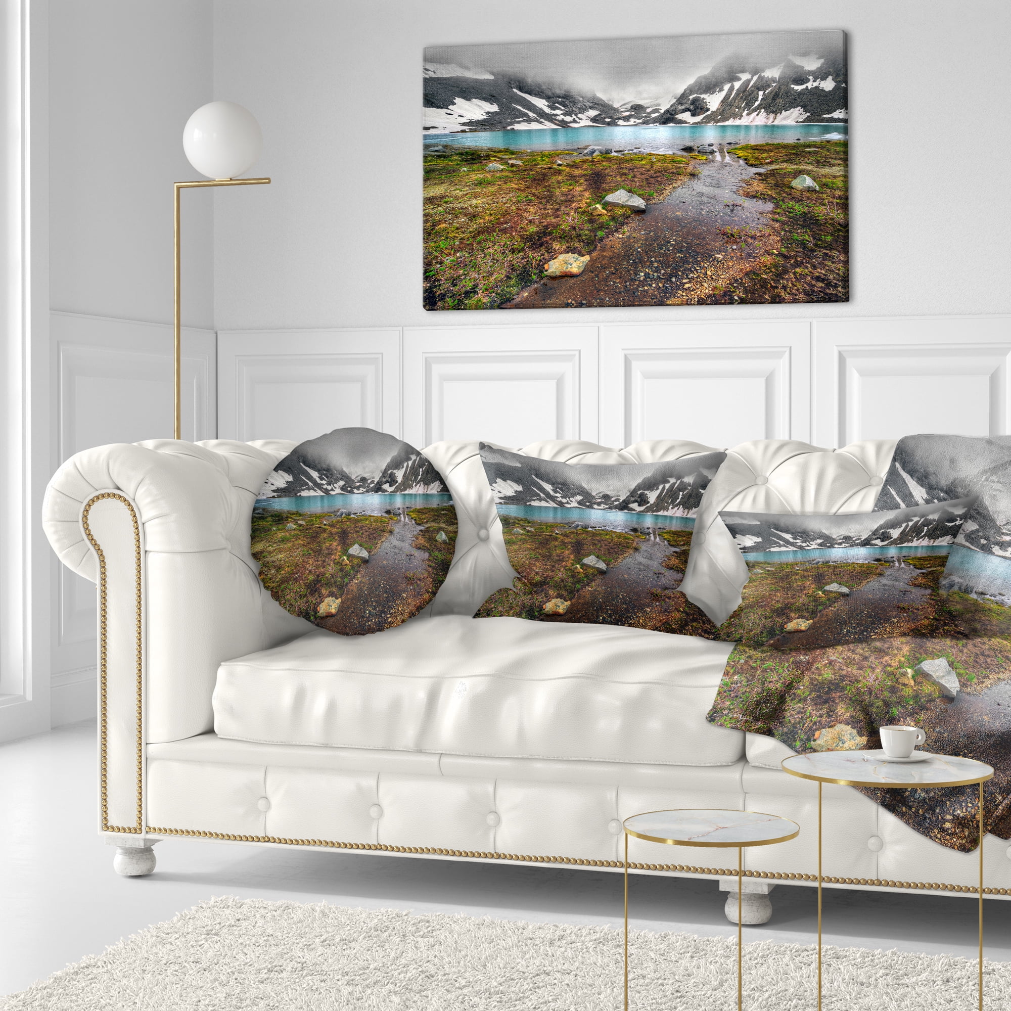 Designart Cloudy Sky above Mountain Lake - Landscape Printed Throw Pillow - 12x20