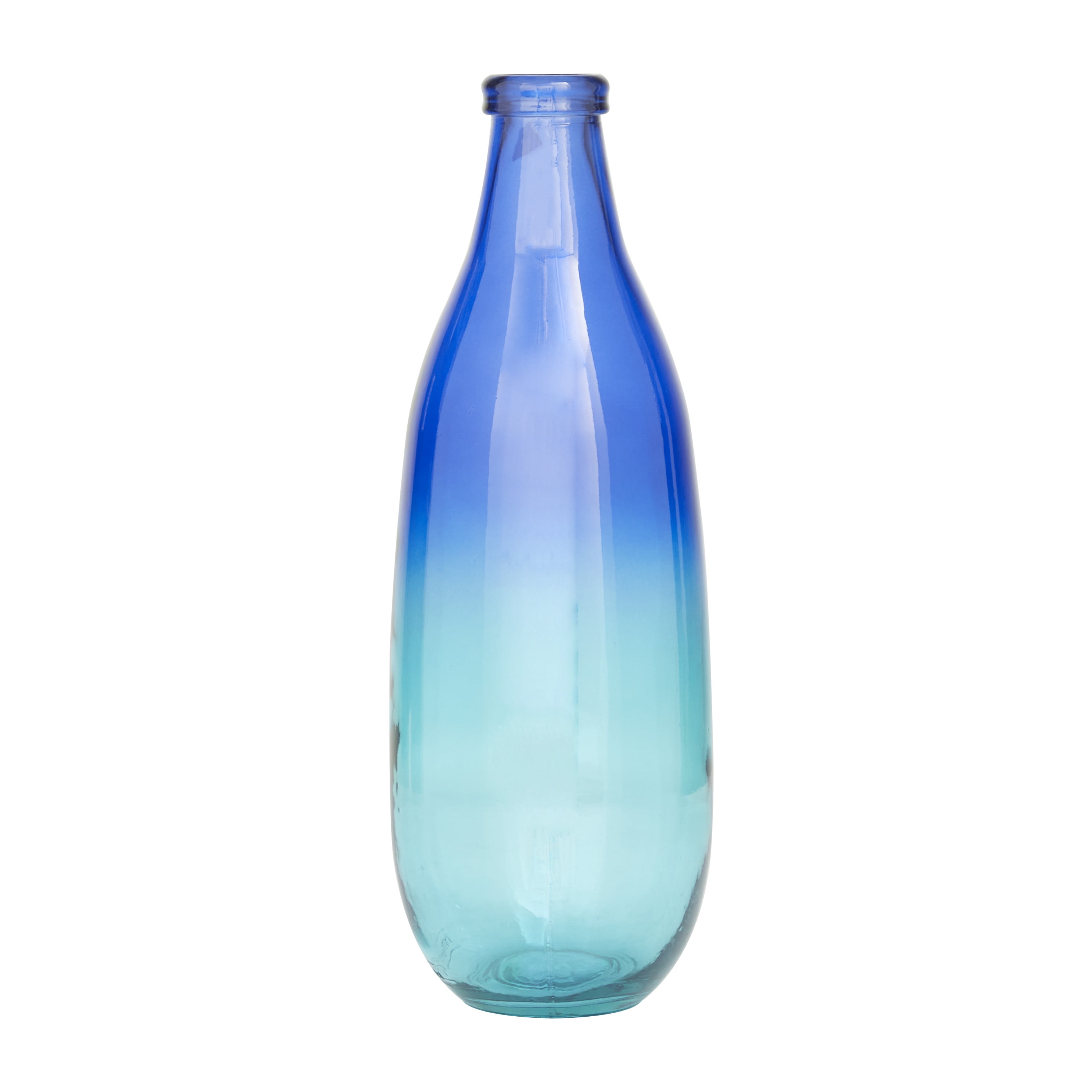 DecMode 16" Spanish Blue Recycled Glass Vase with Ombre Effect