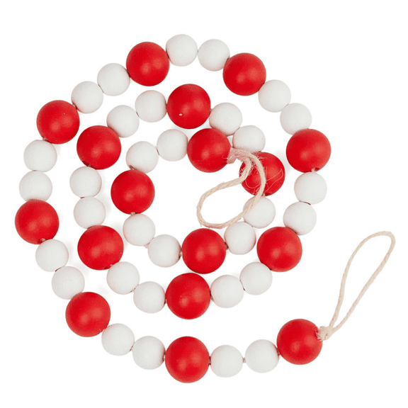 Red and White Wooden-Beaded Garland - for Christmas and Everyday Decor - Factory Direct Craft