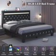 thumbnail image 6 of Queen Size Faux Leather LED Bed Frame with Adjustable Headboard Upholstered Platform Bed with Charging Station Diamond Button Tufted Style, Black, 6 of 9