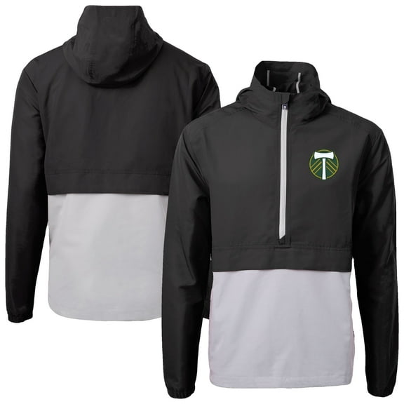 Men's-Cutter & Buck  Black Portland Timbers Charter Eco Recycled Anorak Hooded Half-Zip Jacket