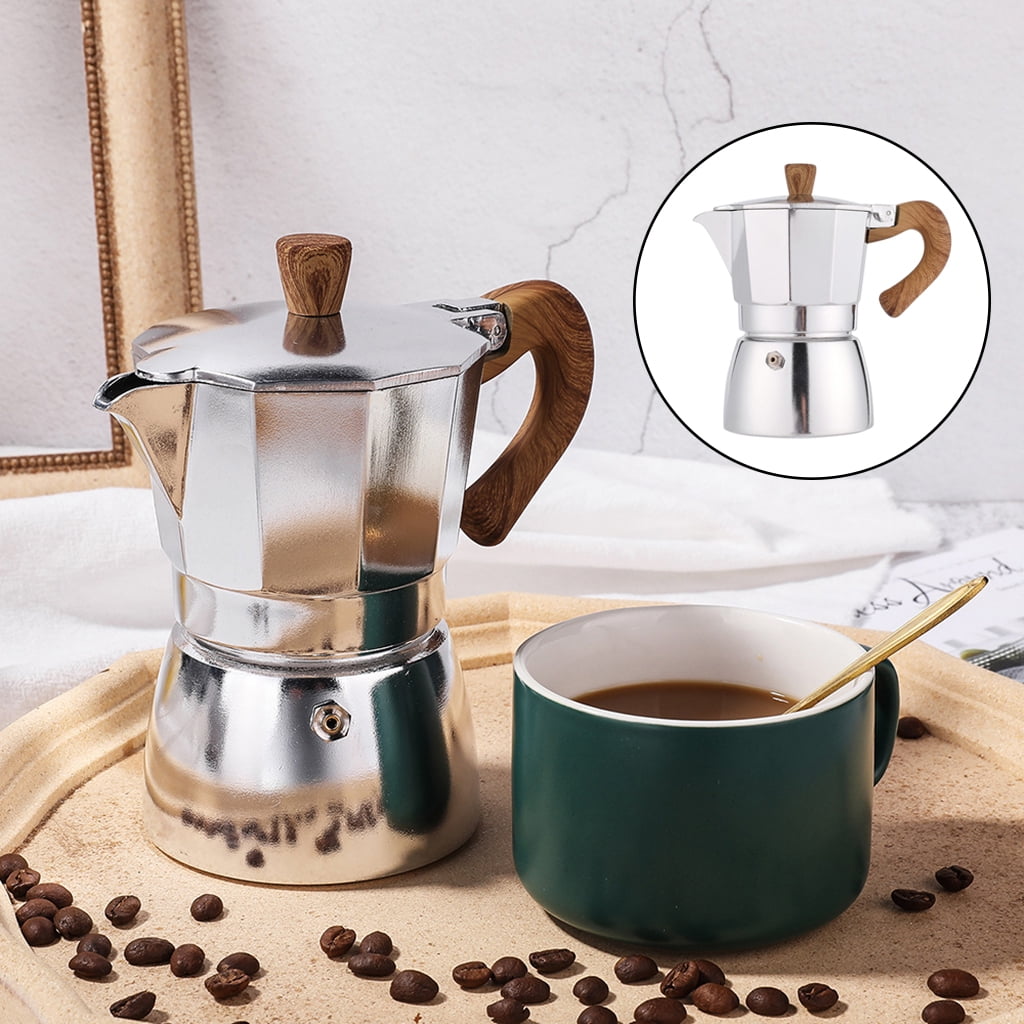 veasfak Mocha Coffee Maker Portable Aluminum Percolator Home Office Mocha Pot Espresso Maker Easily Wash Clean 300ml