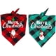thumbnail image 2 of Paquete de 2 pañuelos para perros, bufanda clásica navideña a cuadros para mascotas, baberos triangulares, pañuelo, Feliz Navidad, Papá Noel, estampado de muñeco de nieve (grande, rojo y verde), 2 of 5
