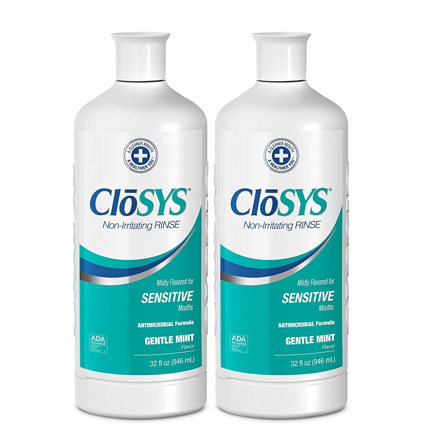 CloSYS Sensitive Mouthwash, 32 Ounce, 2 Count, Gentle Mint, Alcohol