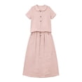 thumbnail image 4 of Miluxas Womens 2 Piece Outfits Summer Solid Skirt Set Button Short Sleeve Tops and Elastic Waist A Line Skirt Dress Sets with Pockets Pink, 4 of 5