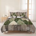 thumbnail image 3 of Quilts Twin Size Bedding Set, Green Xmas Trees Lightweight Quilted Comforter, Christmas Snowflake Rustic Wood Brown Soft Reversible Bedspread Coverlet with Pillow Covers for All Season, 68" x 86", 3 of 9