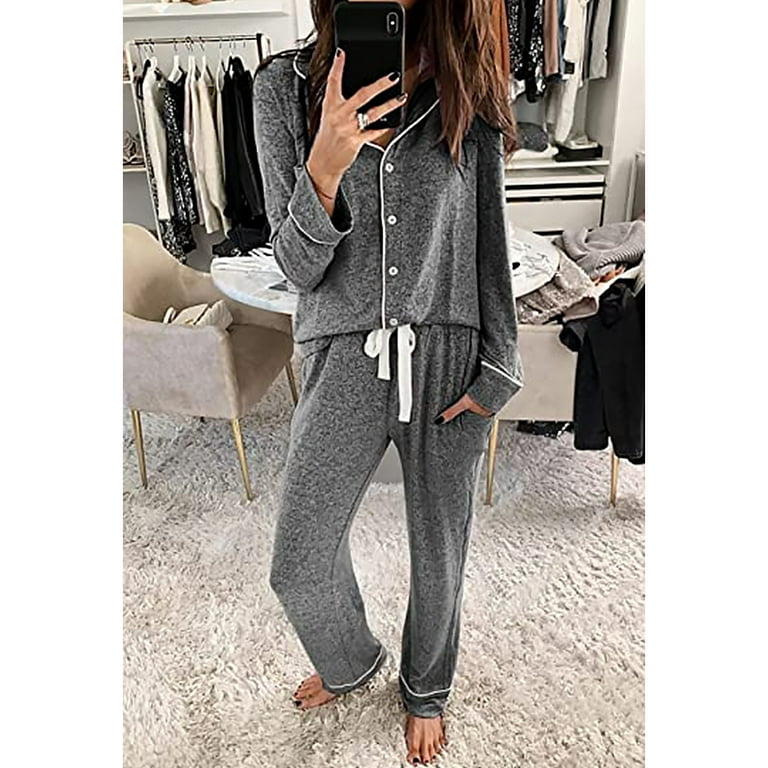 Aamikast Women's Pajama Sets Long Sleeve Button Down Sleepwear