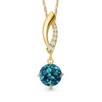Gem Stone King 10K Yellow Gold London Blue Topaz and Lab Grown Diamond Pendant Necklace for Women | 1.36 Cttw | Gemstone November Birthstone | Round 6.5MM | With 18 inch Chain