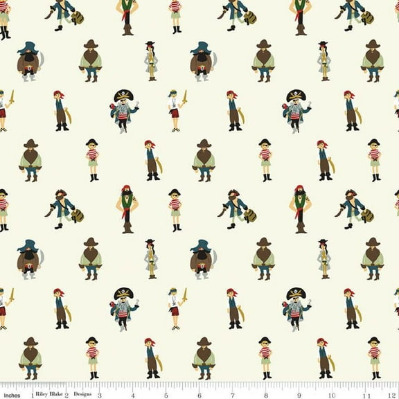 Pirates Cream fabric, Riley Blake Pirate Tales Pirates cotton fabric, Sold by the Quarter Yard