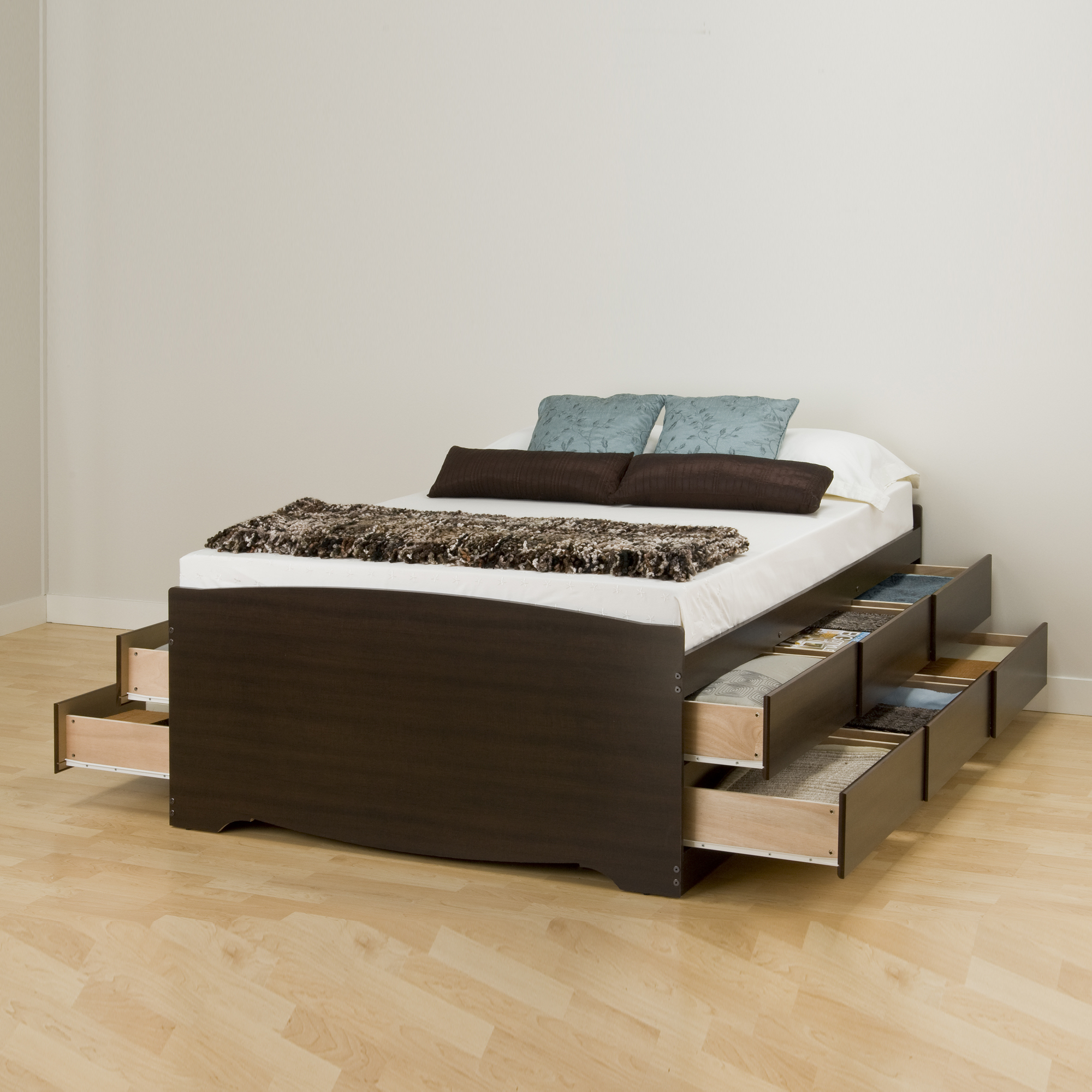 Tall Queen Captains Platform Storage Bed With 12 Drawers Espresso