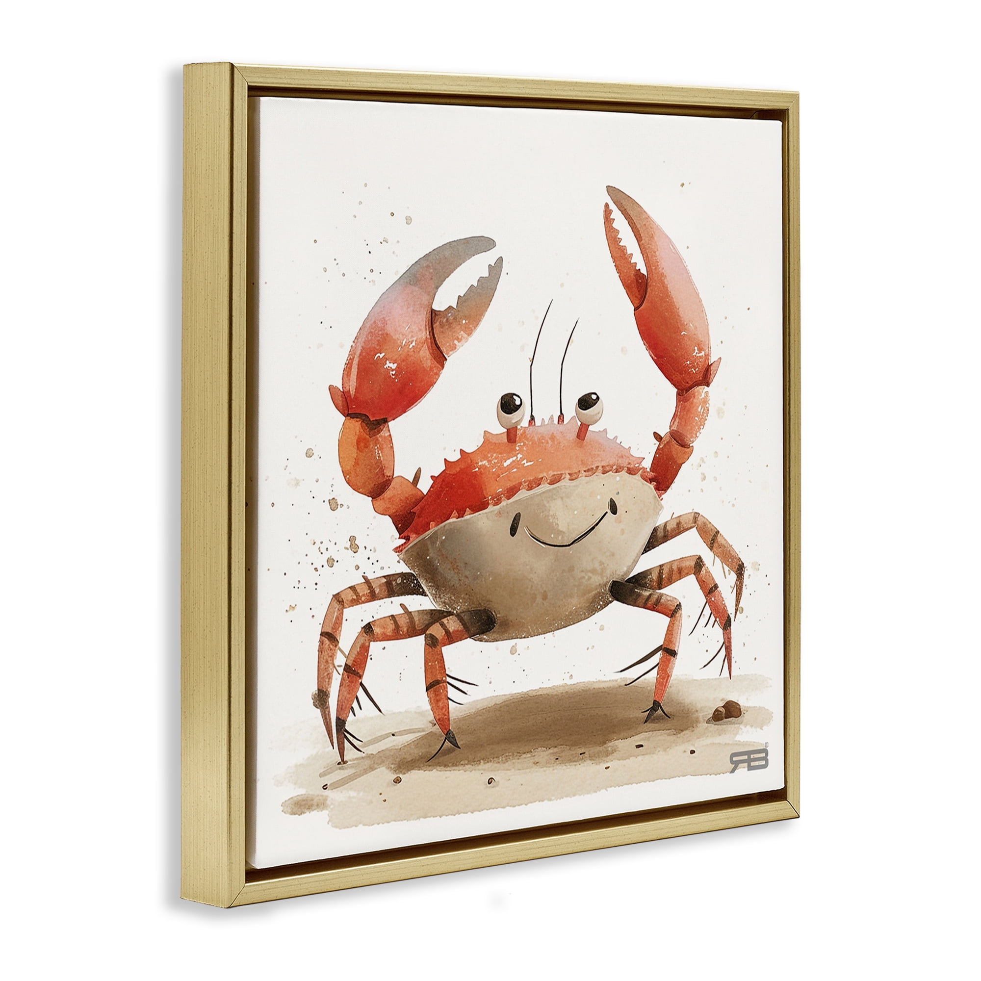 Stupell Industries Happy Beach Crab Animals Painting Gold Floater Framed Canvas Art Print Wall Art, 25 x 25