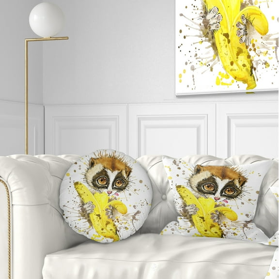 Designart Lemur Eating Banana Graphics Art - Animal Throw Pillow - 12x20