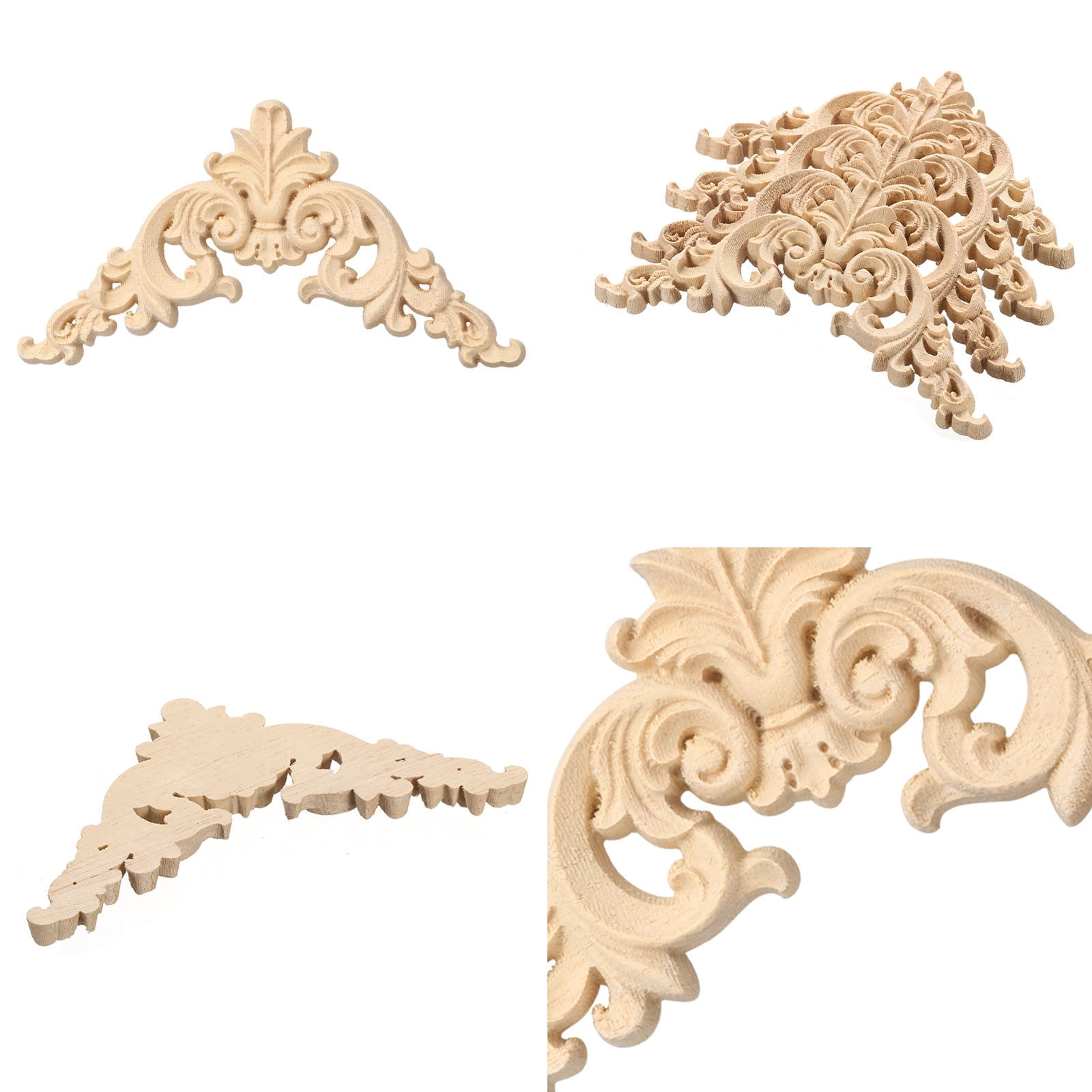 Unique Bargains 4Pcs Carved Wood Appliques Onlays for Walls 12x12cm