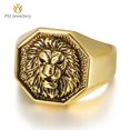 thumbnail image 2 of Anillos de acero inoxidable de titanio chapados en oro y plata con diseño de león de gran tamaño de 18 mm de PSJ Fashion Vintage para hombres, 2 of 4