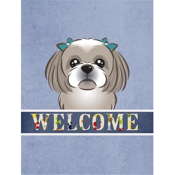 Carolines Treasures BB1436GF Gray Silver Shih Tzu Welcome Flag Garden Size