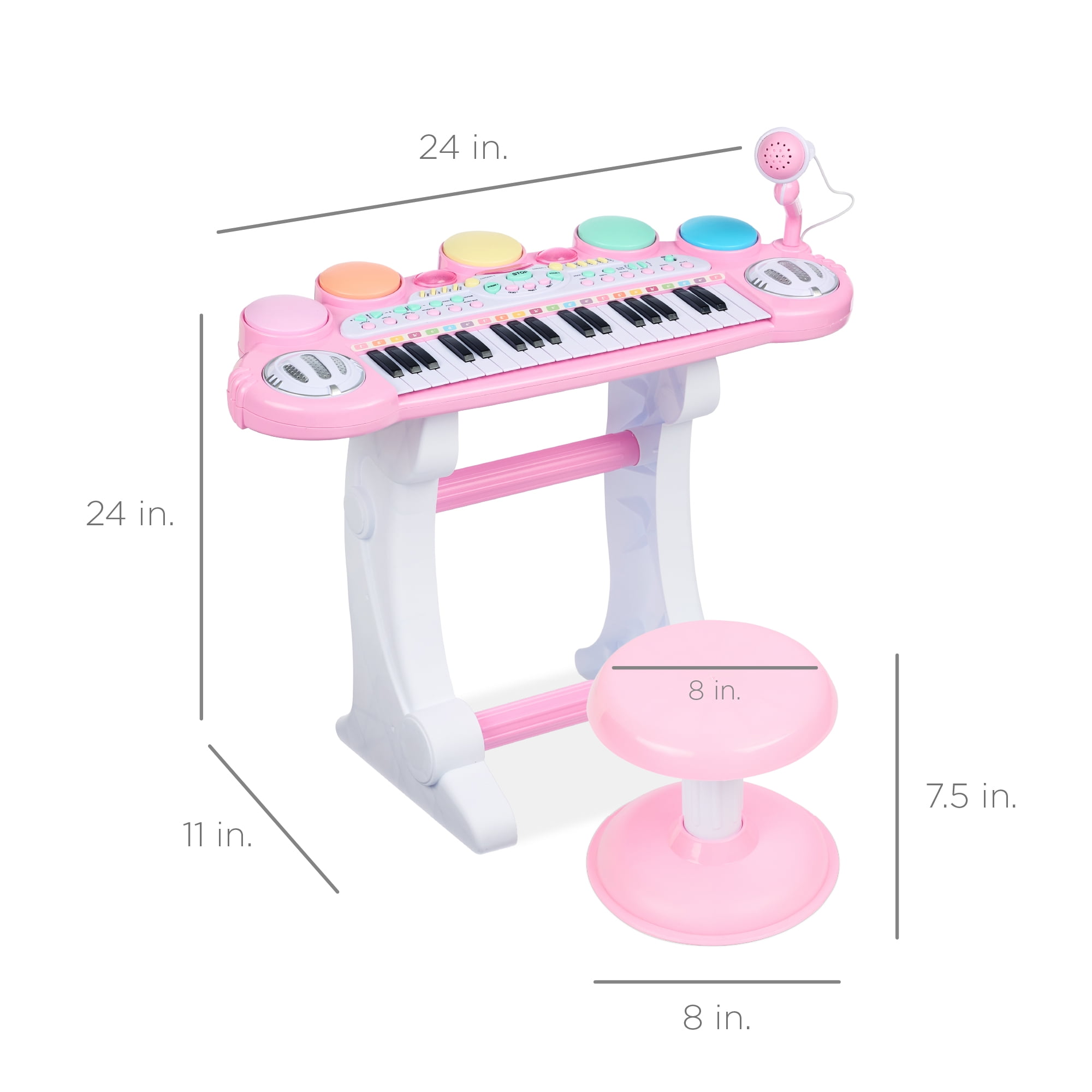 Best Choice Products 37-Key Kids Electronic Piano Keyboard w/ Multiple Sounds, Lights Microphone, Stool - Light Pink