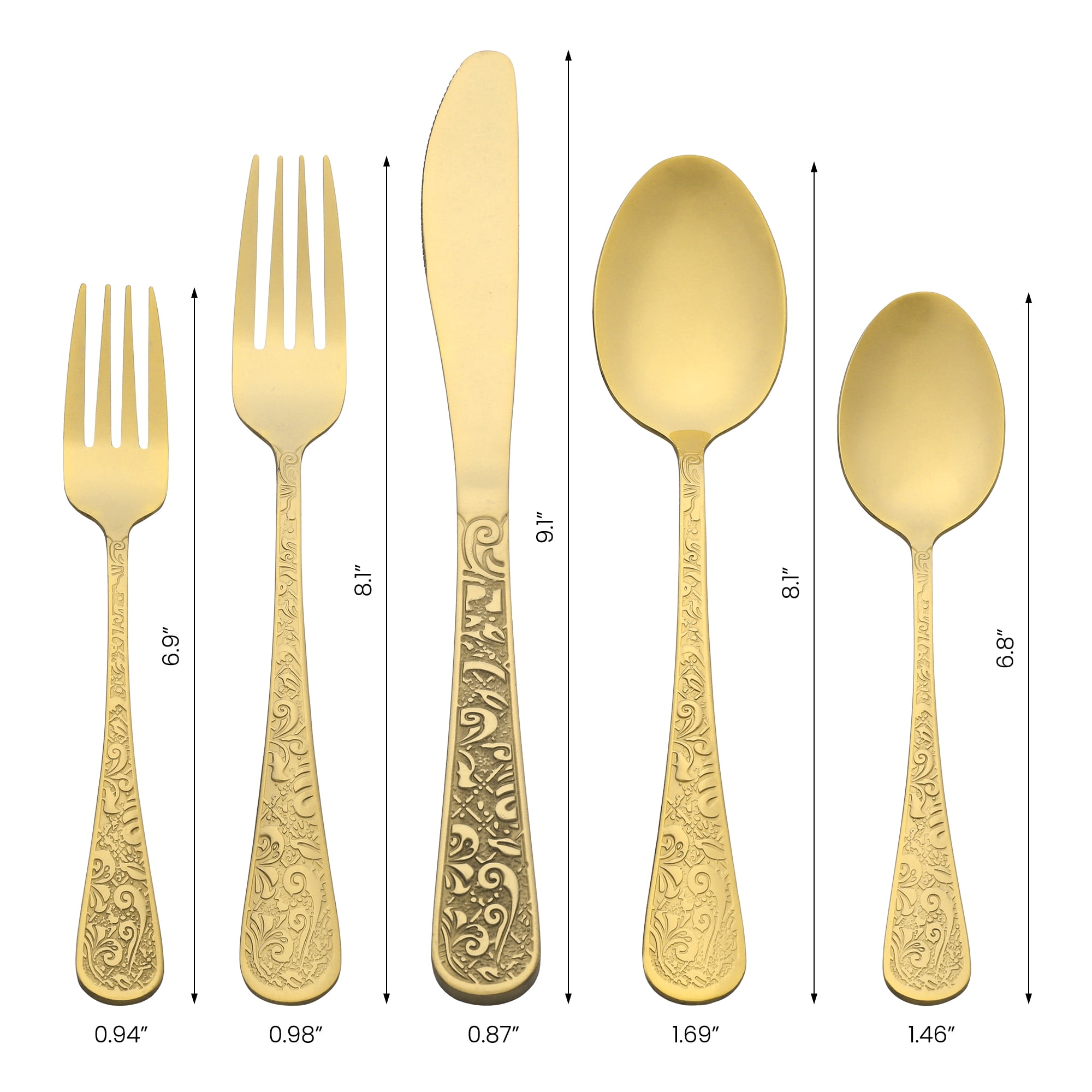Unique Bargains 20 Pieces Stainless Steel Flatware Set Mirror Polished Cutlery Gold
