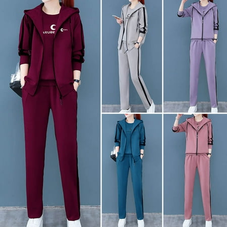 

3Pcs Women Sportswear Long Sleeve Keep Warm Casual Autumn Letter Print Top Vest Pants Zipper Tracksuit for Office