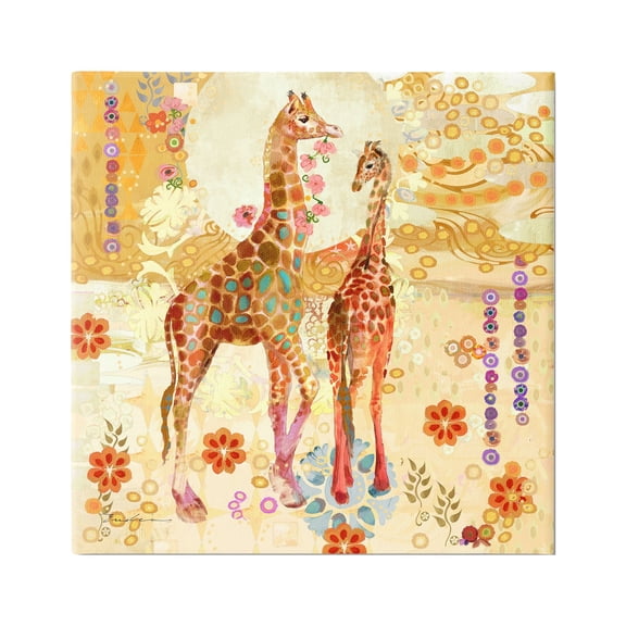 Stupell Industries Floral Patterned Giraffes Animals & Insects Painting Gallery Wrapped Canvas Art Print Wall Art, 17 x 17