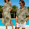 thumbnail image 2 of KUIFORTI Couple Matching Outfits Vintage Palm Tree Lightweight Husband and Wife Clothing Washable Mens Shirts Casual with Soft Fabric Fashionable Fit for Outdoor Picnic, 2 of 7