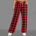 thumbnail image 2 of Arlun Plaid Wide Leg Pants for Women Elastic High Waist Drawstring Loose Trousers Checkered Printed Baggy Lightweight Long Pant with Pockets Casual Comfort Fashion Clothes Red L, 2 of 5