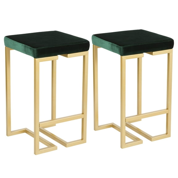 Midas 26" Contemporary-Glam Counter Stool in Gold with Green Velvet Cushion by LumiSource - Set of 2