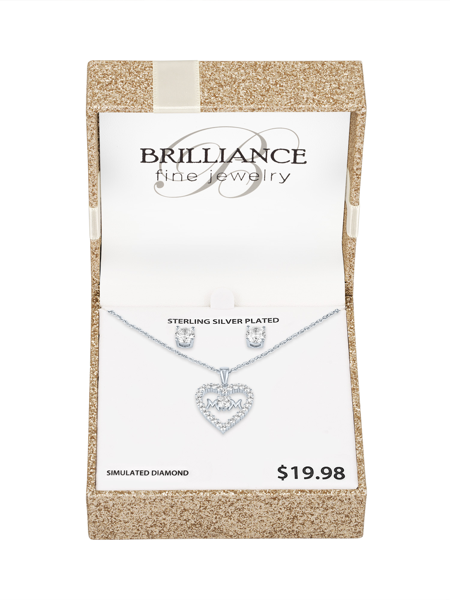 Ladies Brilliance Fine Jewelry Sterling Silver Plated Simulated Diamond Mom Pendant & Earring Set
